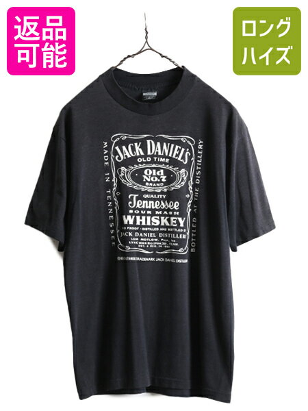 80s ビンテージ ■ ジャック ダニエル 両面 プリント 半袖 Tシャツ メンズ L 小さめ M 程/ 80年代 JACK DANIEL'S 企業 黒 シングルステッチ| 古着 中古 80's ヴィンテージ ジャックダニエル イラスト ロゴ 企業物 当時物 ブラック 半袖Tシャツ プリントTシャツ プリントT