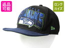 ■ ニューエラ x シーホークス ベースボール キャップ フリーサイズ / 古着 NEW ERA 帽子 NFL オフィシャル アメフト 2トーン 紺 黒 9FI...