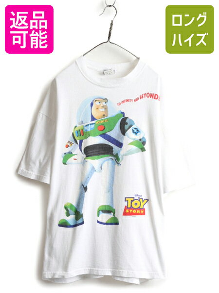 90s ★ トイストーリー バズライトイヤー プリント Tシャツ メンズ XL / TOY STORY ディズニー オフィシャル 当時物 キャラクター ムービー| 古着 中古 90's 90年代 オールド 映画 アニメ キャラ イラスト 白 ホワイト ヘビーウェイト プリントTシャツ キャラT 白Tシャツ