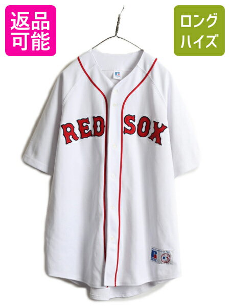 00s 大きいサイズ XL ■ MLB オフィシャル ラッセル レッドソックス ベースボール シャツ メンズ / RUSSELL ユニホーム ゲームシャツ 野球| 古着 中古 00's 00年代 オールド REDSOX 赤 白 ユニフォーム 半袖シャツ ベースボールシャツ 大リーグ メジャーリーグ ジャージ