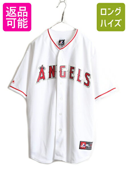 大きいサイズ XL ■ MLB オフィシャル Majestic エンジェルス ベースボール シャツ メンズ ゲームシャツ ユニフォーム メジャーリーグ 野球| 古着 中古 マジェスティック エンゼルス Angels 大リーグ べースボールシャツ ユニホーム 半袖シャツ ゲーム ジャージ アメカジのサムネイル