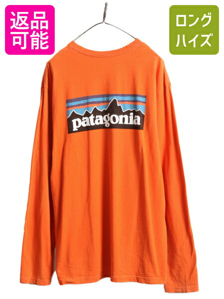 USA製 ■ パタゴニア 両面 プリント 長袖 Tシャツ メンズ L Patagonia アウトドア ロンT プリントT ロゴT フィッツロイ P-6 企業 オレンジ| 古着 中古 アメリカ製 米国製 企業物 長袖Tシャツ プリントTシャツ ロゴTシャツ ロングTシャツ ロングスリーブ クルーネック P6