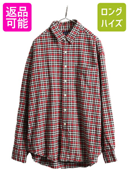 【11/16 48h限定555円OFFクーポン!】 90s OLD GAP チェック 長袖 シャツ メンズ XL 古着 90年代 オールド ギャップ コットン 旧タグ 大きいサイズ 紺タグ 青タグ ポケット付き| 中古 90's 長袖シャツ デカタグ チェックシャツ コットンシャツ ヘビーウェイト オーバーサイ