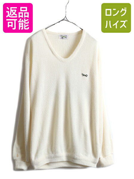 80s ★ JCPENNEY THE FOX Vネック アクリル ニット セーター メンズ レディース L 80年代 ヴィンテージ JCペニー ワンポイント ナ...