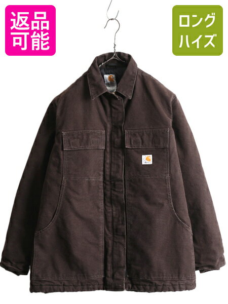 US企画 カーハート トラディショナル コート レディース M / 古着 CARHARTT ダック 中綿 キルティング ライナー カバーオール ワーク 廃版| 中古 日本未発売 廃盤モデル wc026 ワークジャケット ダックジャケット ブルゾン ジャンパー ジップアップ フルジップ ブラウン 茶