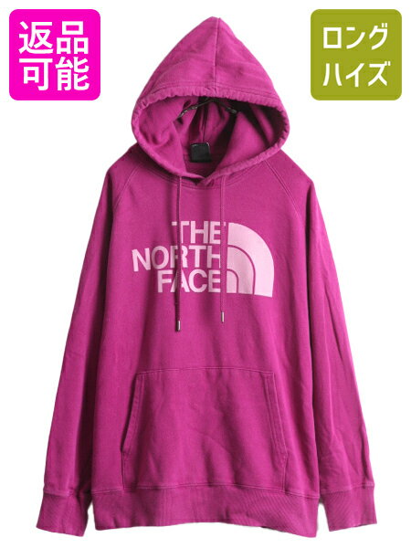  ノースフェイス プリント スウェット フード パーカー レディース L / The North Face トレーナー プルオーバー 裏起毛 アウトドア 紫 薄手| 古着 中古 ノース スエット プリントパーカー ロゴパーカー スウェットパーカー フードパー