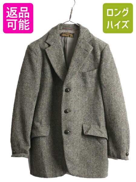 60s ヴィンテージ ハリスツイード テーラード ジャケット メンズ L 古着 60年代 重厚 肉厚 ブレザー ツイード ヘビー ウール ヘリンボーン| 中古 Harris Tweed 60's 旧タグ ウールジャケット ツイードジャケット ヘビーウェイト ヘビーウール 3ボタン センターベント USEDのサムネイル