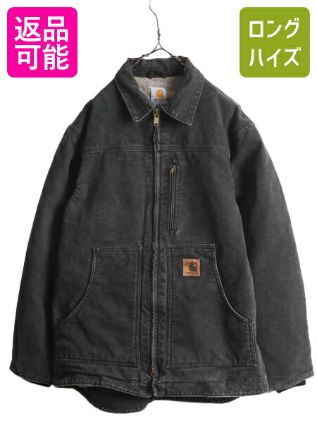 US企画 カーハート リッジ コート メンズ M 程 CARHARTT ダック ジャケット ブルゾン ワーク 裏 ボア パイル フリース 廃盤 フルジップ 黒| 古着 中古 日本未発売 ブラック ジャンパー ブルゾン カバーオール ワークジャケット ダックジャケット ジップアップ 裏ボア 内ボア