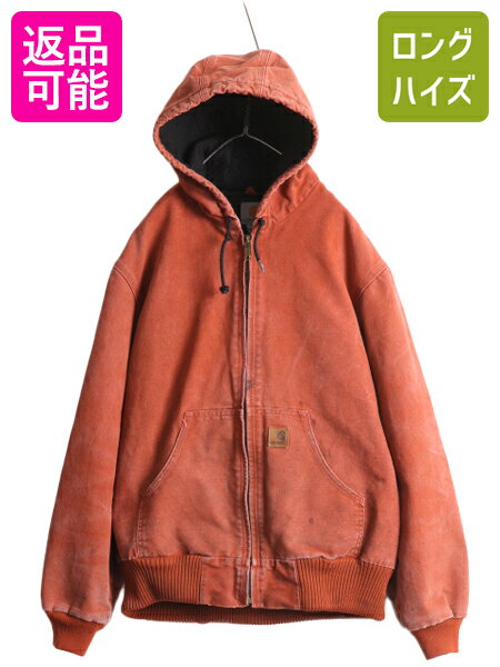 レアカラー US企画 カーハート アクティブ ジャケット メンズ M / CARHARTT ダック パーカー 中綿 キルティング ライナー レッド オレンジ| 古着 中古 日本未発売 ジャンパー ブルゾン ワーク ワークジャケット 廃盤 廃盤カラー フルジップ ジップアップ ワンポイント USED