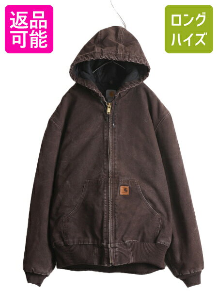 US企画 カーハート アクティブ ジャケット メンズ M CARHARTT ダック パーカー ブルゾン 中綿 キルティング ライナー 濃茶 ダーク ブラウン| 中古 日本未発売 ジャンパー ワーク ワークジャケット アクティブジャケットフルジップ ジップアップ ワンポイント アメカジ USED