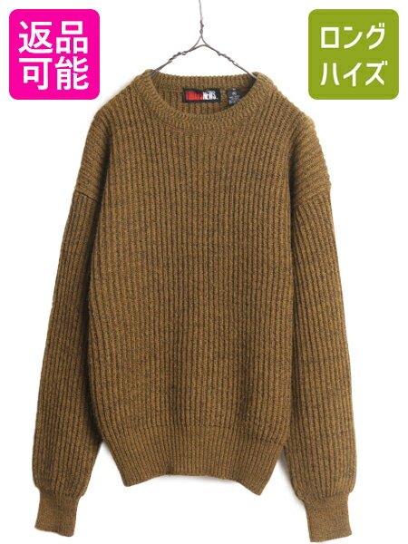 90s TODAYS NEWS アクリル チャンキー ニット セーター メンズ レディース XL 小さめ L 古着 90年代 オールド 無地 リブ編み クルーネック| 中古 90's チャンキーニット ニットセーター 長袖セーター 長袖ニット ローゲージ ミドルゲージ カーキ ブラウン アメカジ 杢編み