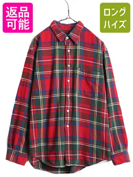【10/16 マラソン 400円OFF&P5倍!】 90s J CREW チェック 長袖 ヘビー フランネル シャツ メンズ L / 古着 90年代 オールド 巨人タグ 旧タグ ネルシャツ Jクルー マルチカラー| 中古 90's ジェイクルー 長袖シャツ チェックシャツ コットンシャツ フランネルシャツ ヘビー