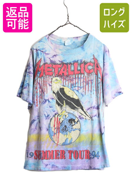 【6/2 10%OFFクーポン 23:59まで!】 90s ★ メタリカ パスヘッド イラスト プリント タイダイ Tシャツ メンズ L / 90年代 METALLICA 1994 ツアー PUSHEAD スカル バンド ロック| 古着 中古 90's オールド 当時物 シングルステッチ メタル アート イーグル アース ドクロ 半