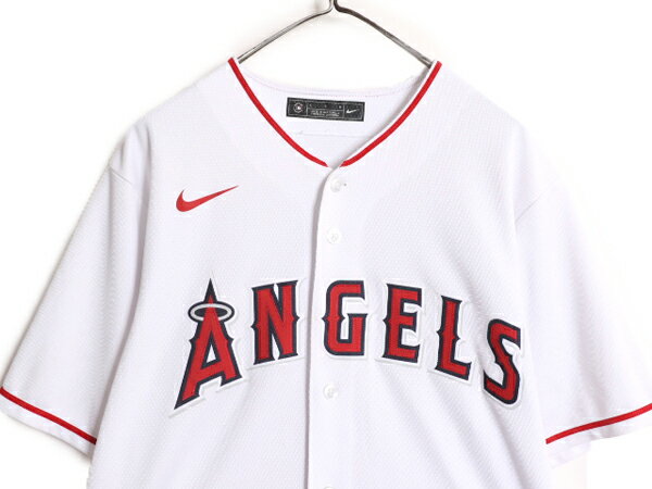 【4/5 6h限定 555円OFF&最大半額SALE!!】 MLB オフィシャル ナイキ エンゼルス ベースボール シャツ メンズ L 古着 NIKE ユニフォーム メジャーリーグ 半袖シャツ 野球 ゲームシャツ| 中古 大リーグ ユニホーム ベースボールシャツ ゲーム ジャージ ホワイト レッド 白 赤