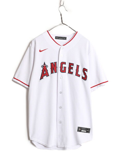 【4/5 6h限定 555円OFF&最大半額SALE!!】 MLB オフィシャル ナイキ エンゼルス ベースボール シャツ メンズ L 古着 NIKE ユニフォーム メジャーリーグ 半袖シャツ 野球 ゲームシャツ| 中古 大リーグ ユニホーム ベースボールシャツ ゲーム ジャージ ホワイト レッド 白 赤