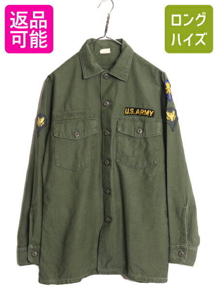 【マラソン28h限定10%OFFクーポン&P5倍】 60s 67年製 米軍実物 US ARMY コットン サテン ユーティリティ シャツ メンズ M ヴィンテージ ミリタリー アーミー シャツ袖 OG107 パッチ| 古着 中古 60's 60年代 ビンテージ 軍物 ミリタリーシャツ ユーティリティシャツ 長袖シャ