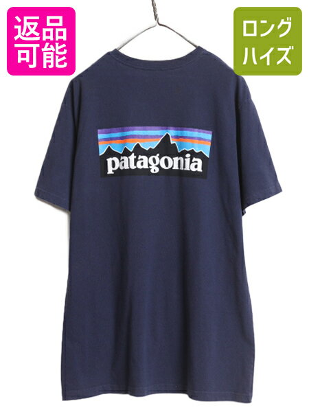 【6/2 10%OFFクーポン 23:59まで!】 18年製 パタゴニア 両面 プリント 半袖 Tシャツ メンズ XL / 古着 Patagonia アウトドア フィッツロイ P6 ボックスロゴ バックプリント 紺| 中古 大きいサイズ 半袖Tシャツ カットソー クルーネック プリントTシャツ ロゴTシャツ レスポ