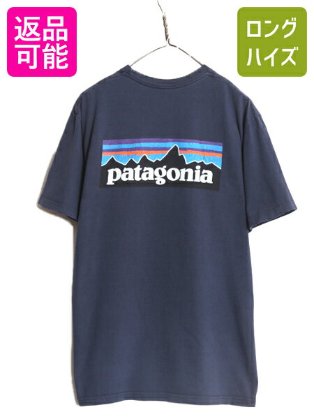 17年製 パタゴニア 両面 プリント 半袖 Tシャツ メンズ L / 古着 Patagonia アウトドア フィッツロイ P6 バックプリント ボックスロゴ 紺| 中古 半袖Tシャツ プリントTシャツ ロゴTシャツ オーガニック コットン P-6 カットソー クルーネック ネイビー シンプル アメカジ