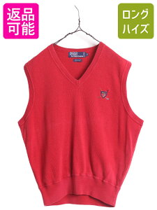 【10/25 48h限定10%OFFクーポン&P5倍!!】 90s 初期 ポロ ゴルフ ラルフローレン コットン ニット ベスト メンズ レディース M / 90年代 POLO GOLF 重ね着 Vネック ワンポイント 赤| 古着 中古 90's オールド RALPH LAUREN ラルフ ニットベスト コットンベスト コットンニッ