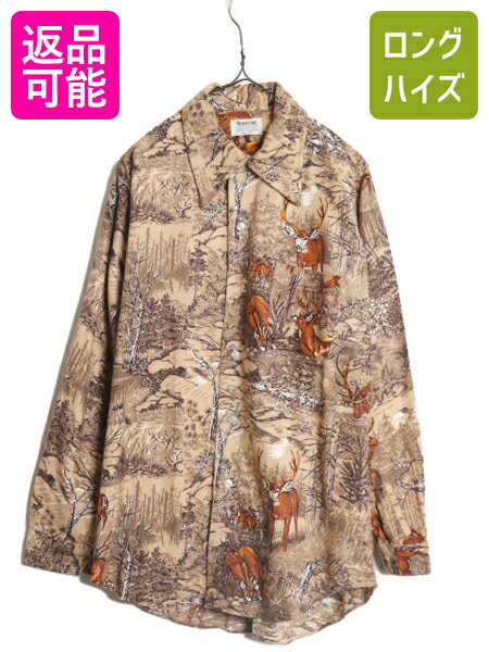 【大感謝祭 限定クーポン×P5倍!!】 70s USA製 総柄 長袖 フランネル シャツ メンズ L 70年代 オールド RIVER SIDE 長袖シャツ ネルシャツ マルチカラー アニマル ハンティング| 古着 中古 70's アメリカ製 ネル フランネルシャツ コットン コットンシャツ ポケット付き ア
