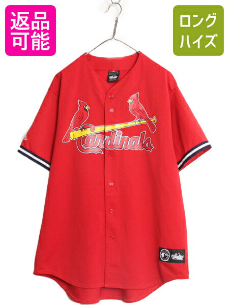 USA製 MLB オフィシャル Majestic カージナルス ベースボール シャツ メンズ XL 程/ ユニフォーム 半袖シャツ ゲームシャツ メジャーリーグ| 中古 マジェスティック アメリカ製 大きいサイズ 大リーグ 野球 ユニホーム ベースボールシャツ 重ね着 ジャージ レッド Cardinals