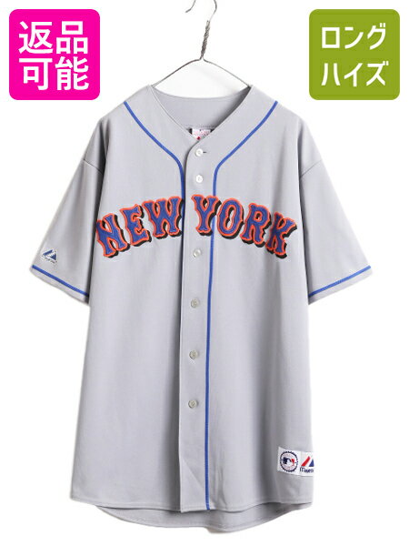 【5/18 ご愛顧感謝デー P最大4倍!】 MLB オフィシャル Majestic メッツ ベースボール シャツ メンズ XXL 程 古着 ユニフォーム ゲームシャツ メジャーリーグ 半袖シャツ 重ね着| 中古 マジェスティック 大きいサイズ 2XL ユニホーム ベースボールシャツ ゲーム ジャージ 野