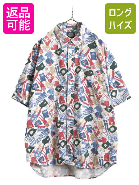 【9/10 20名様限定10%OFFクーポン配布 90s ドッカーズ リーバイス 総柄 ボタンダウン 半袖 シャツ メンズ L 古着 90年代 オールド LEVIS DOCKERS コットン マルチカラー BDシャツ| 中古 90's Levi's 半袖シャツ BD ボタンダウンシャツ 柄シャツ ビックシルエット コットン