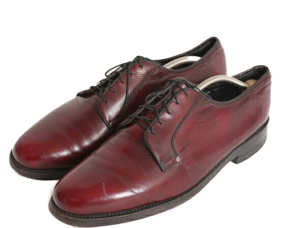【8/1 24h限定10%OFFクーポン配布!】 80s USA製 フローシャイム プレーントゥ シューズ 101/2 28.5cm 中古 80年代 ヴィンテージ Florsheim 本革 レザー 革靴 幅広 バーガンディ| 外羽根 レザーシューズ 80's ビンテージ アメリカ製 本革レザー オックスフォード ドレスシュ