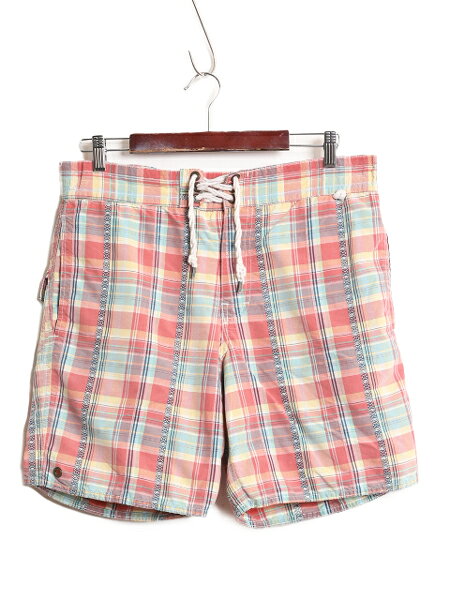 00s ポロ ラルフローレン チェック ショートパンツ メンズ S / サーフ スイム ショーツ 短パン 水陸両用 マルチカラー ナイロン コットン| 古着 中古 00's 00年代 オールド POLO RALPH LAUREN ラルフ 半パン ハーフパンツ スイムパンツ ボードショーツ サーフパンツ USED