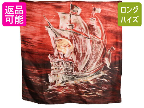 日本製 レーヨン 大判 スカーフ 正方形 帆船 絵画風 総柄 レディース ストール ハンカチ マルチ