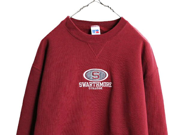 【11/4 最大半額SALE×ポイント5倍!!】 90s ラッセル カレッジ ロゴ 刺繍 スウェット メンズ レディース M / 古着 90年代 オールド RUSSELL トレーナー 裏起毛 前V クルーネック| 古着 中古 90's スウェットシャツ プリントスウェット ロゴスウェット ラッセルアスレチック