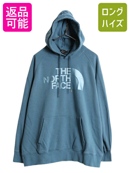 ノースフェイス プリント スウェット フード パーカー レディース XL / 古着 The North Face 裏起毛 トレーナー プルオーバー アウトドア| 中古 ノース ロゴ スエット 大きいサイズ スウェットパーカー プリントパーカー フードパーカー ロゴパーカー ブルー アメカジ USED