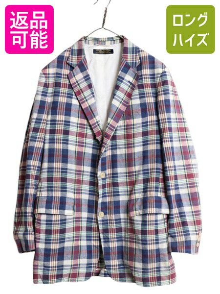 80s USA製 ★ ブルックスブラザーズ コットン テーラード ジャケット メンズ L 程/ ヴィンテージ ブレザー インディアン マドラス チェック| 古着 中古 80年代 80's ビンテージ アメリカ製 BROOKS BROTHERS 旧タグ 2ボタン サマー マルチカラー トラッド アイビー カジュアル