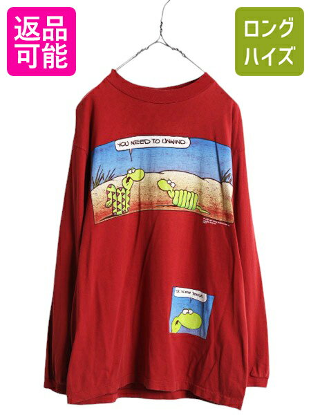 【11/20 BF4h限定777円OFF×P5倍】 90s ヘビ キャラクター イラスト ジョーク プリント 長袖 Tシャツ メンズ L 90年代 オールド ロンT シングルステッチ スネーク メッセージ| 古着 中古 90's 当時物 アニマル アート 長袖Tシャツ プリントTシャツ カットソー クルーネック