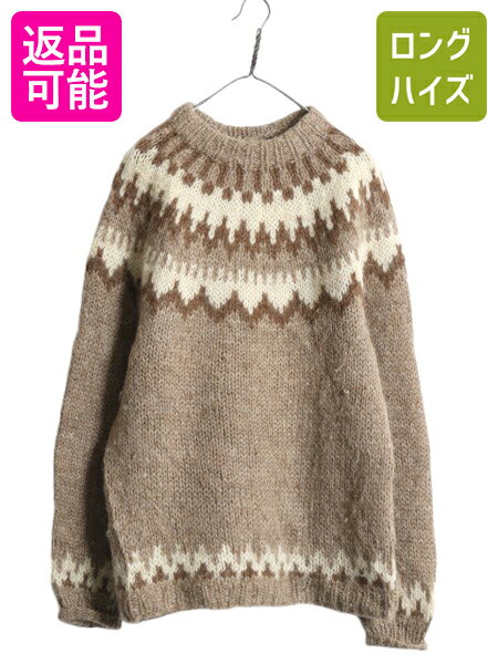 70s 80s アイスランド製 Hilda ノルディック ウール ニット セーター メンズ L / 旧タグ ヴィンテージ モックネック 丸ヨーク マルチカラー| 古着 中古 70's 80's 70年代 80年代 ビンテージ ニットセーター 長袖セーター ロパペイサ ノルディック柄 ラウンドヨーク アメカジのサムネイル