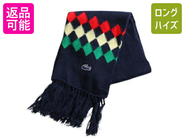 70s USA製 ラコステ フリンジ付き アクリル マフラー メンズ レディース 古着 ヴィンテージ IZOD LACOSTE ストール スカーフ 紺 糸巻きタグ| 中古 70's 70年代 ビンテージ アメリカ製 米国製 アクリルマフラー ワンポイント ロゴ刺繍 防寒 短め あったか おしゃれ カジュアル