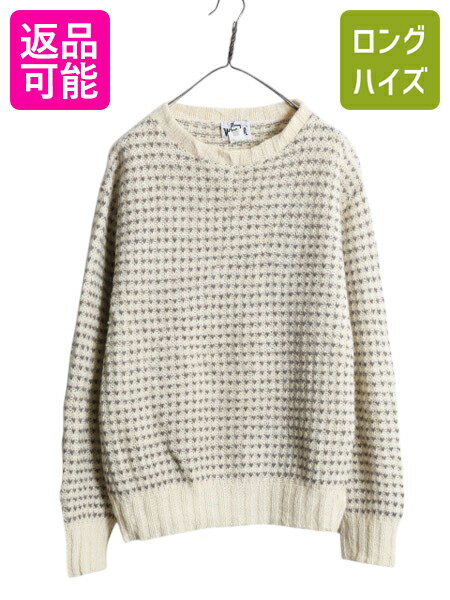 70s USA製 ウールリッチ バーズアイ ニット セーター メンズ レディース L 70年代 ヴィンテージ Woolrich 白タグ ウール ノルディック 総...