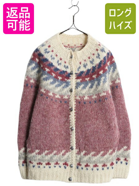 80s アイスランド製 エルエルビーン Hilda 別注 ノルディック ウール ニット セーター レディース M 古着 ヴィンテージ LLBEAN バーズアイ| 中古 80's 80年代 ビンテージ ニットセーター LLビーン モックネック ニットカーディガン ロパペイサ 重ね着 前開き マルチカラーのサムネイル
