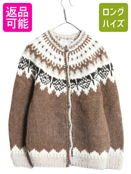 80s 手編み アイスランド製 ウール ハンドニット カーディガン レディース S / 古着 ヴィンテージ 前開き セーター ノルディック 丸ヨーク| 中古 80's ビンテージ ニット ハンドメイド ニットセーター ニットカーディガン 長袖ニット ウールニット ラウンドヨーク アメカジのサムネイル