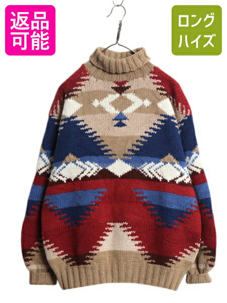 80s ★ ラルフローレン カントリー ネイティブ タートルネック ニット セーター メンズ レディース M ポロ ウール ビンテージ ハンドメイド| 古着 中...