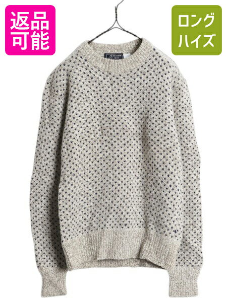 80s USA製 バーズアイ ニット セーター メンズ M レディース L 程 古着 ヴィンテージ ウール ノルディック 総柄 ミドルゲージ クルーネック| 中...