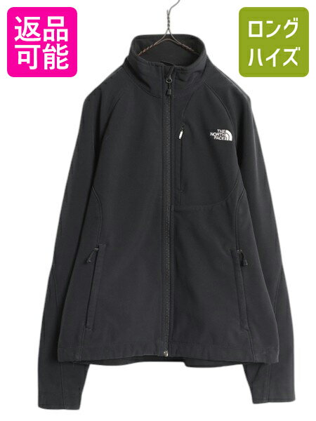 US企画 ノースフェイス APEX ソフトシェル ジャケット レディース L アウトドア 裏 フリース ジャンパー ブルゾン ブラック フルジップ 黒| 古着 中古 日本未発売 The North Face ハイネック ストレッチ スムース エイペックス ジップアップ ワンポイント ロゴ刺繍 ノース