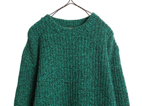 80s USA製 エルエルビーン ウール ニット セーター メンズ L / 古着 旧タグ ヴィンテージ LLBEAN クルーネック 無地 チャンキー アウトドア| 中古 80's 80年代 ビンテージ LLビーン アメリカ製 ニットセーター 長袖ニット 長袖セーター ウールニット ウールセーター グリーン