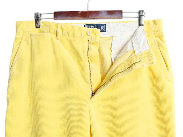 90s ポロ ラルフローレン 太畝 コーデュロイ パンツ メンズ 実寸 35 30 オールド スラックス ストレート ノータック アーミー チノ タイプ| 古着 中古 90's 90年代 POLO RALPH LAUREN コーズ コーデュロイパンツ タックなし トラウザー ジッパーフライ レアカラー イエロー