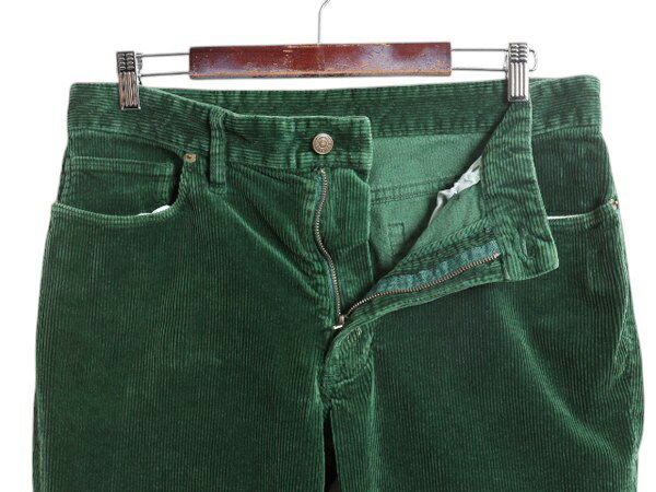 ポロ ラルフローレン 太畝 コーデュロイ パンツ メンズ 34 32 / ストレート ノータック スラックス 革パッチ 5ポケット コーズ ストレッチ| 古着 中古 ラルフ POLO RALPH LAUREN コーデュロイパンツ ジッパーフライ 本革レザー ワンポイント ボトムス トラウザー グリーン