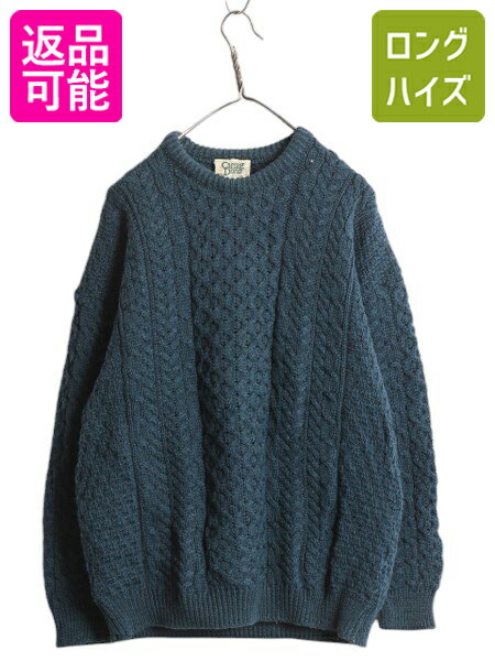 アイルランド製 Carraig Donn フィッシャーマン ウール ニット セーター メンズ レディース L / アラン ケーブル ローゲージ クルーネック| ...