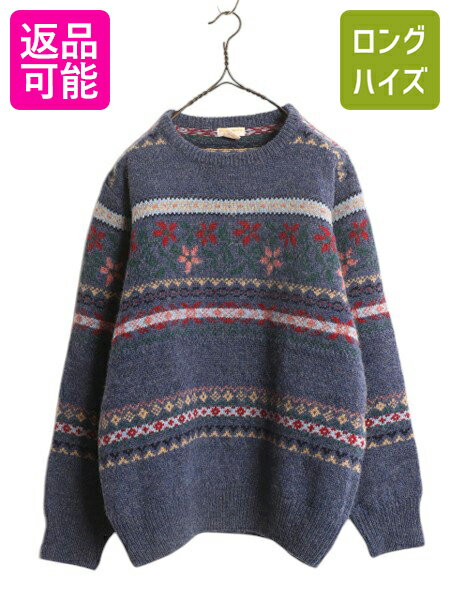 70s 80s ★ ブルックスブラザーズ ウール ニット セーター メンズ レディース M / 古着 ヴィンテージ フェアアイル ノルディック 総柄 花柄| 中...