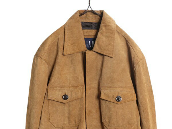 【11/4 最大半額SALE×ポイント5倍!!】 90s OLD GAP 本革 スウェード レザー シャツ ジャケット メンズ XL 古着 オールド ギャップ 革ジャン ロング丈 ジャンパー 大きいサイズ 茶| 古着 中古 90’s 90年代 レザージャケット スエード オールレザー シャツジャケット ライナ