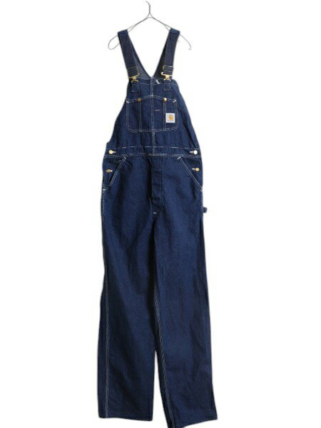 濃紺 カーハート デニム オーバーオール メンズ 34 34 程/ CARHARTT オールド ワーク ビブ ツナギ オールインワン ペインター サロペット| 古着 中古 ワークパンツ ペインターパンツ デニムパンツ ワークウェア ジーンズ ジーパン Gパン ボタンフライ ネイビー アメカジ