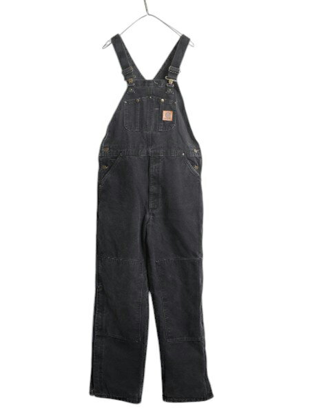 US企画 カーハート ダブルニー ダック オーバーオール メンズ 34 32 / 古着 CARHARTT オールド ペインター 中綿 キルティング ライナー 黒| 中古 日本未発売 ブラック ツナギ ビブ オールインワン サロペット ワークパンツ ペインターパンツ ワーク ワークウェア アメカジ
